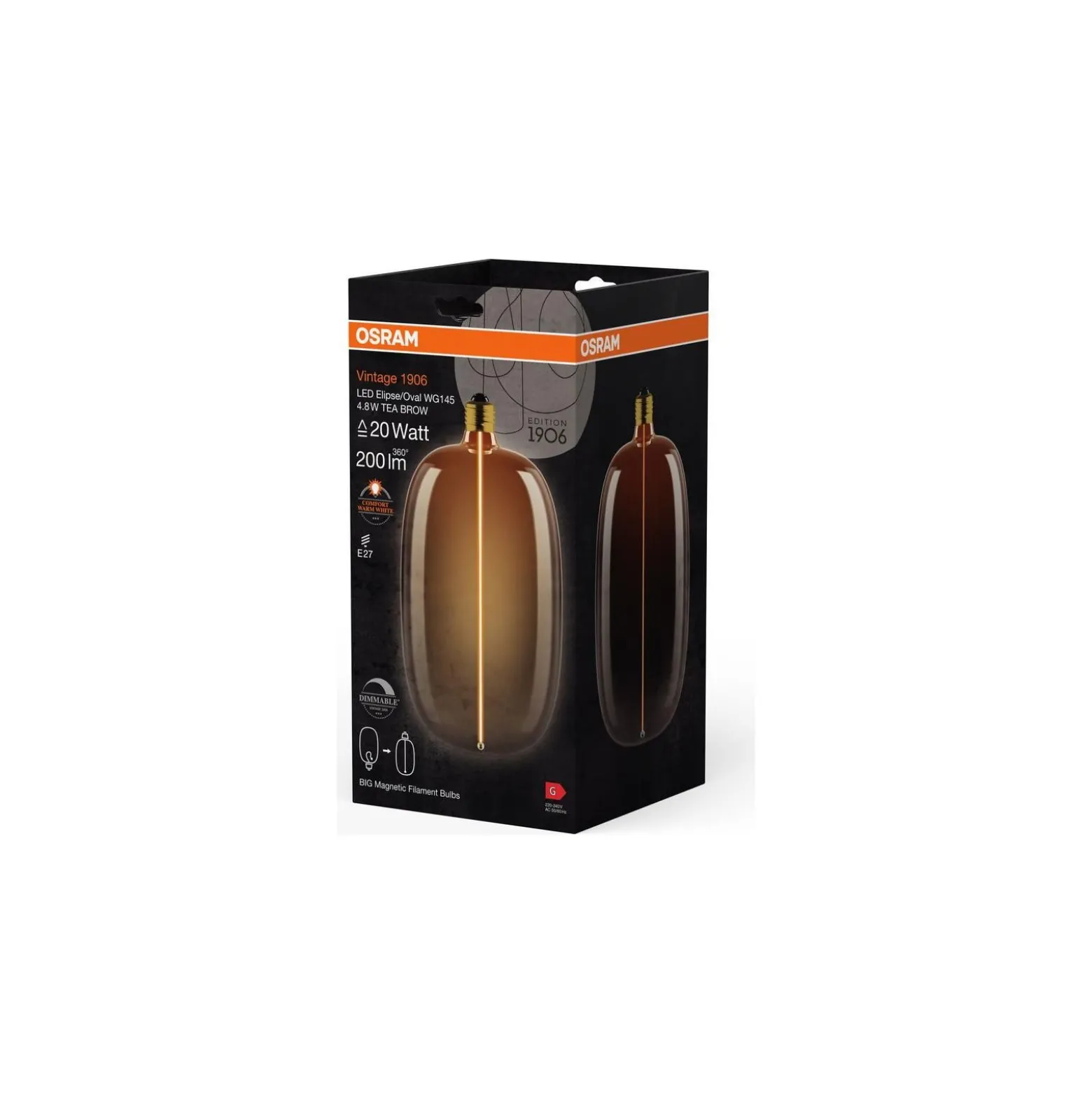 Osram Vintage 1906 LED E27 Special Filament Smoke 4.8W 200lm - 818 Extra Varm Vit | Dimbar - Ersättare 25W