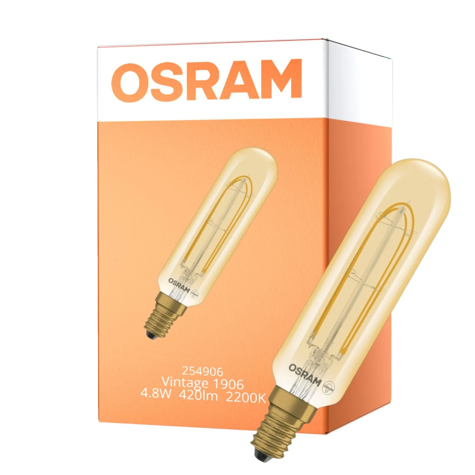 Osram Vintage 1906 LED Special Shapes E14 Tubular Ambar 4.8W 420lm - 822 Extra Varm Vit | Dimbar - Ersättare 40W