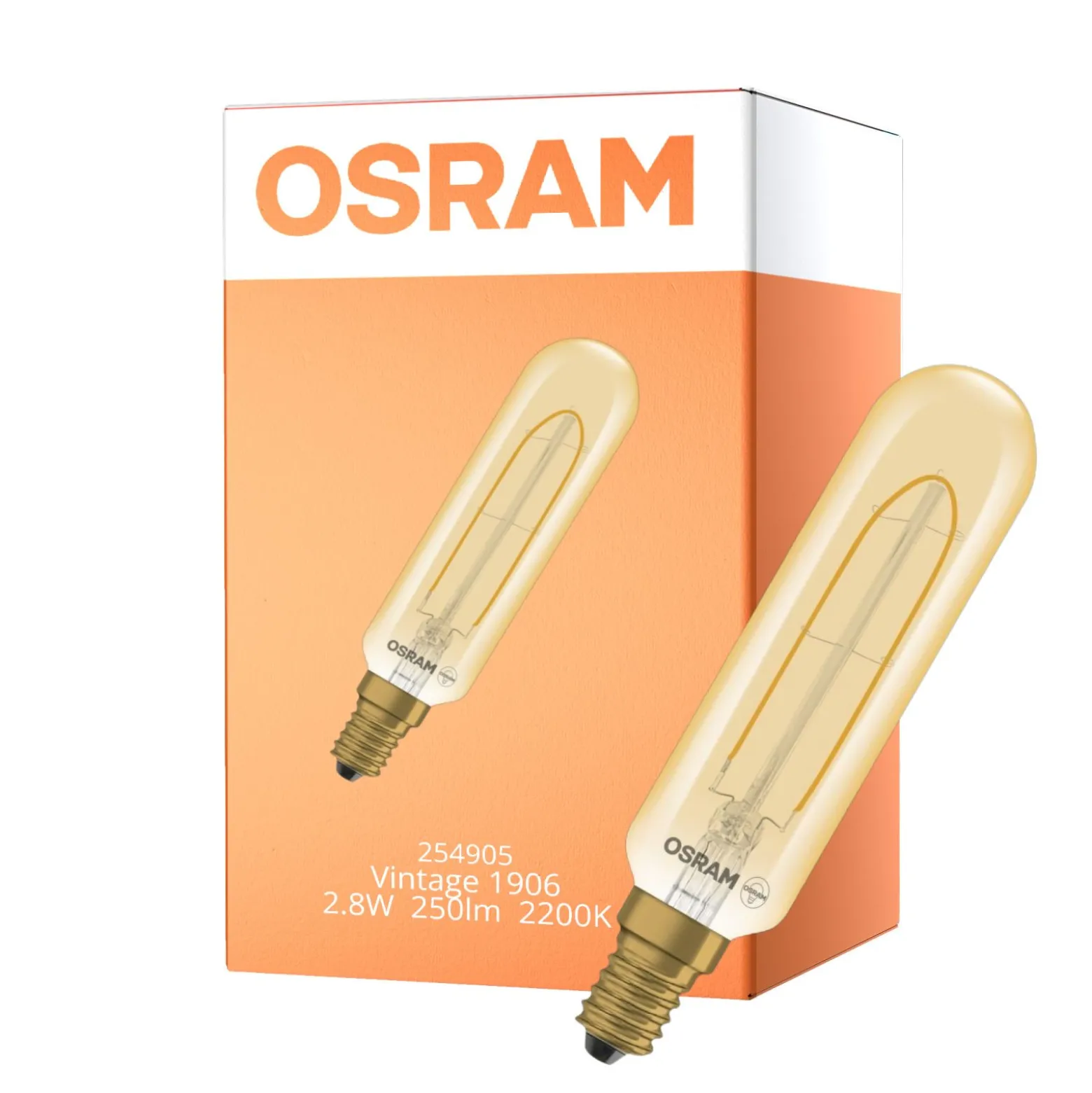 Osram Vintage 1906 LED Special Shapes E14 Tubular Ambar 2.8W 250lm - 822 Extra Varm Vit | Dimbar - Ersättare 25W