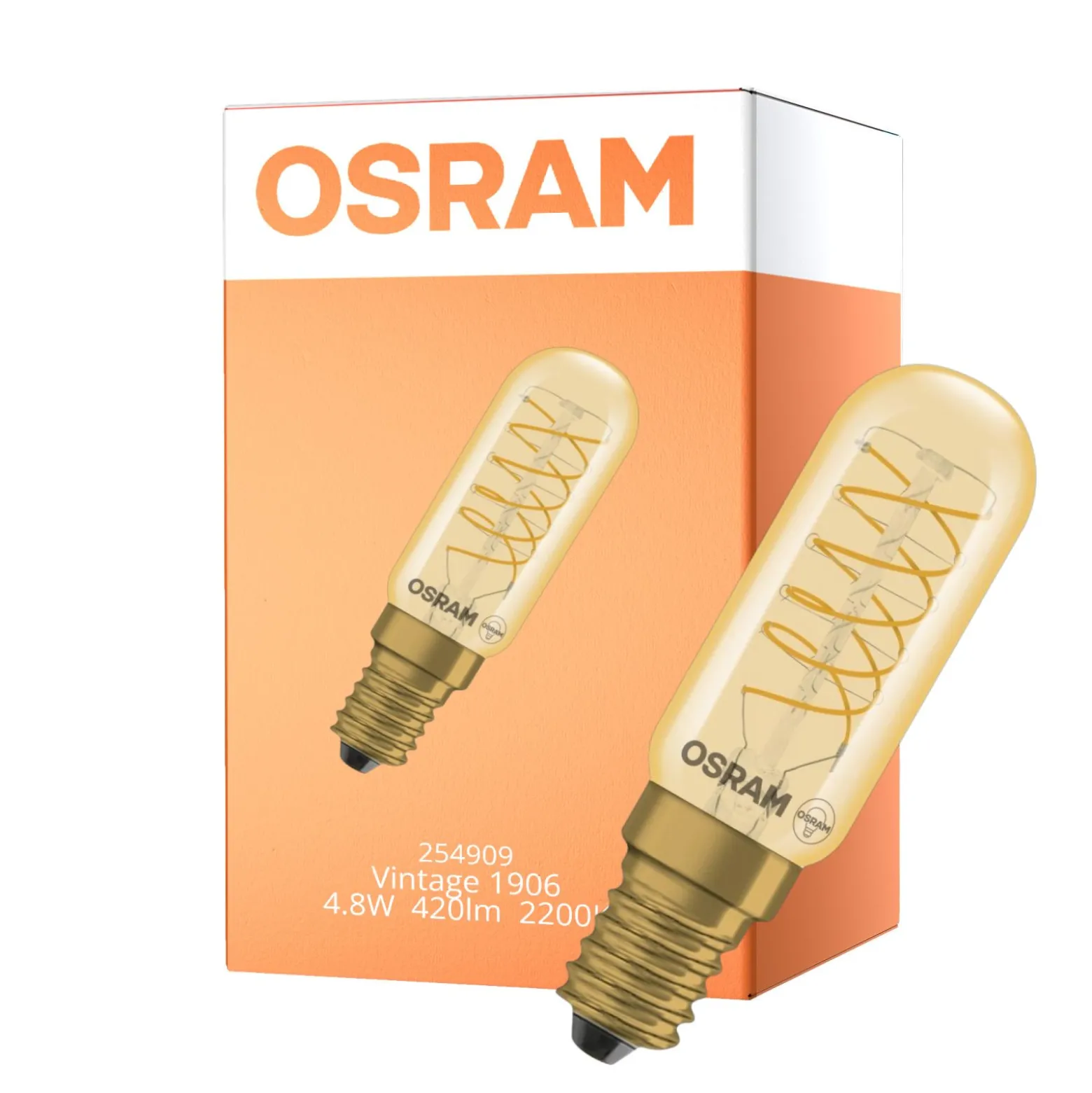 Osram Vintage 1906 LED Special Shapes E14 Tubular Ambar 4.8W 420lm - 822 Extra Varm Vit | Dimbar - Ersättare 40W