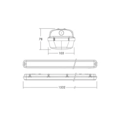 THORNeco LED Allmänbruksarmatur Vattentät Julie 55W 6300lm - 840 Kallvit | 150cm - 3 Timmar Nödbelysning