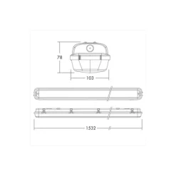 THORNeco LED Allmänbruksarmatur Vattentät Julie 55W 6300lm - 840 Kallvit | 150cm - Rörelse- Och Ljussensor