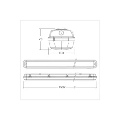 THORNeco LED Allmänbruksarmatur Vattentät Julie 38W 4200lm - 840 Kallvit | 150cm - 3 Timmar Nödbelysning