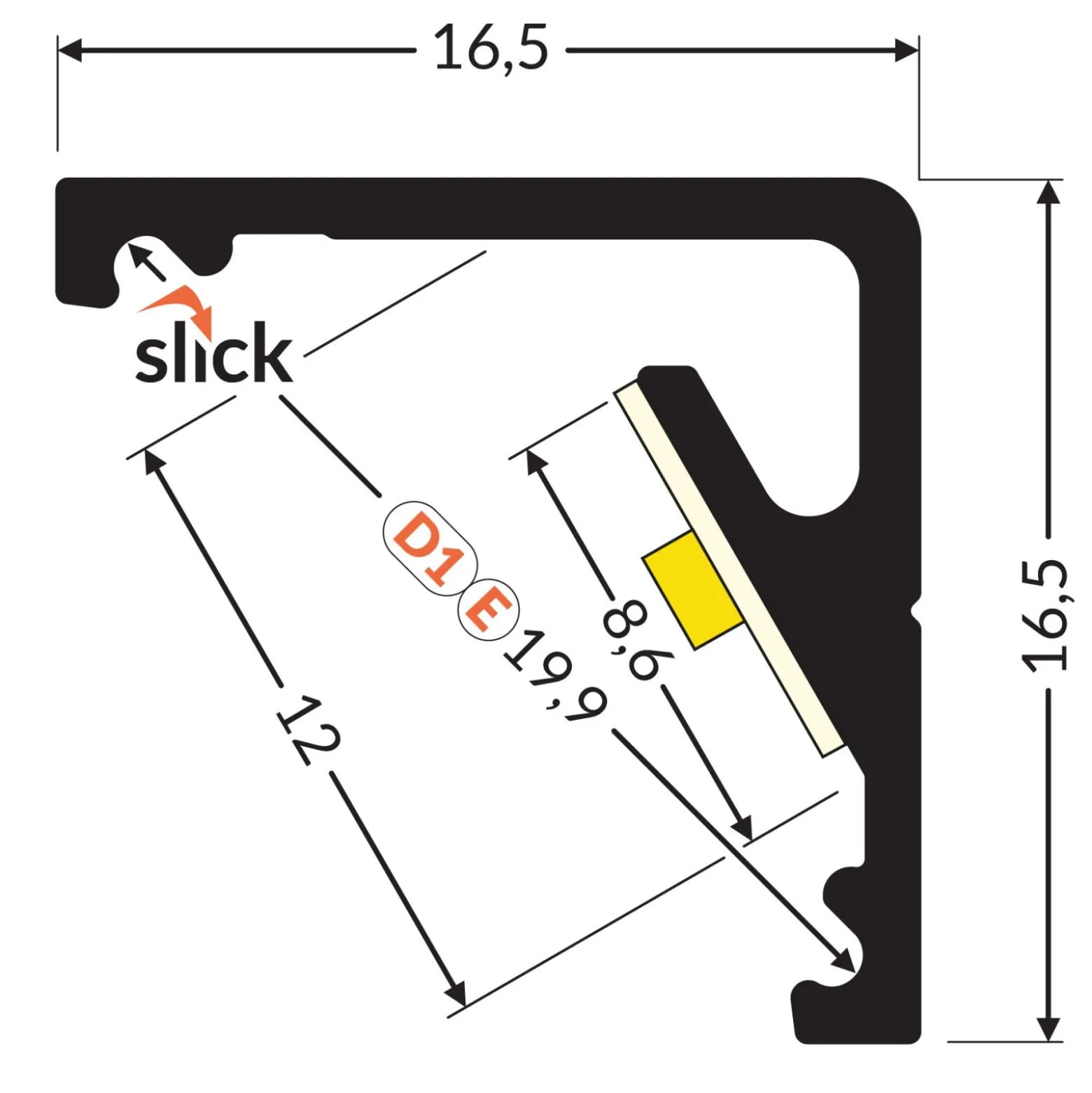 Topmet LED Profil CABI12 E slide - 1m - Complete set - Aluminium raw alu.
