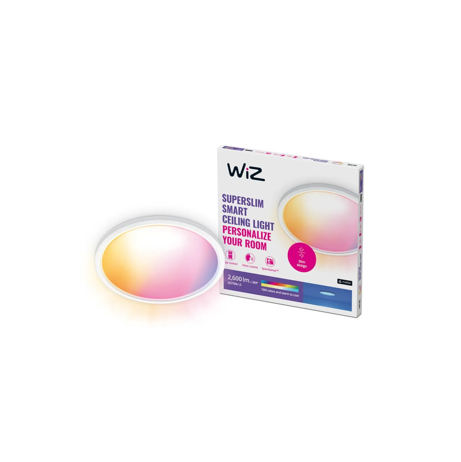WiZ Smart LED Taklampa SuperSlim Vit 22W 2600lm - 922-950 Justerbar Vit + RGB | IP20 - Bästa Färgåtergivning - Wifi Dimbar
