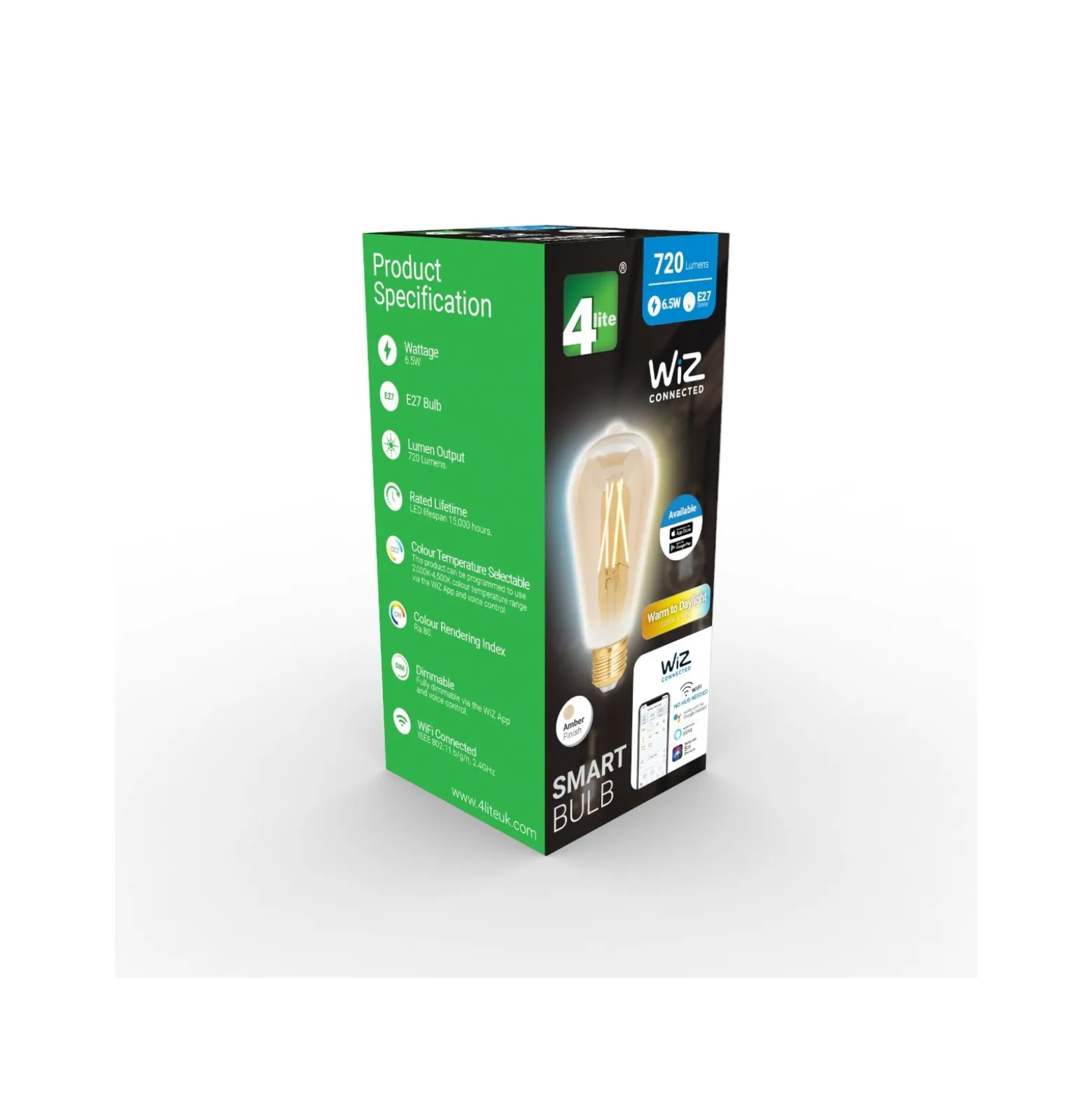 WiZ Smart LED E27 Edison Filament Ambar 6.5W 720lm - 820-845 Justerbar Vit | Dimbar - Ersättare 50W