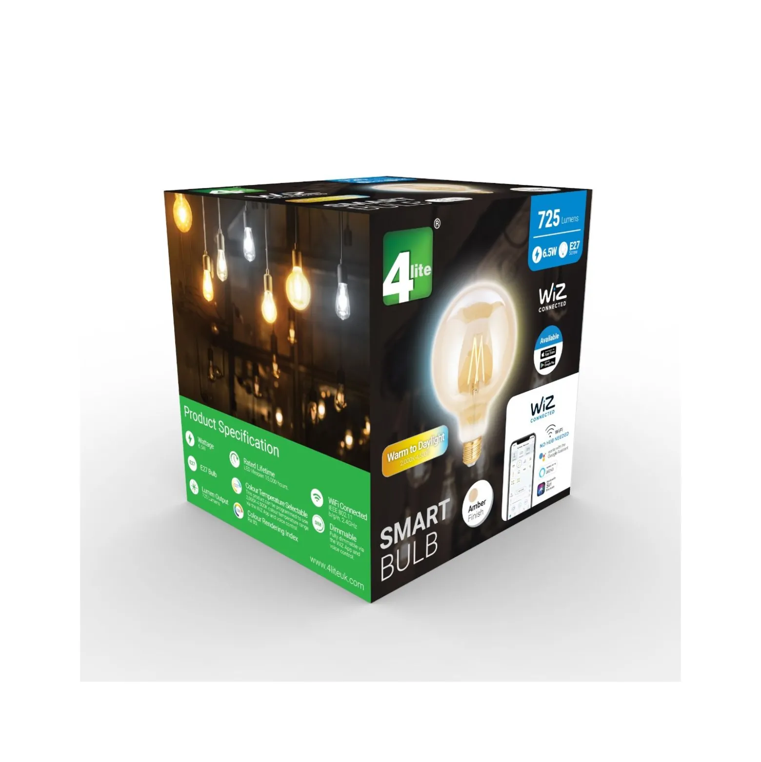 WiZ Smart LED E27 Globe Filament Ambar 125mm 6.5W 720lm - 820-845 Justerbar Vit | Dimbar - Ersättare 50W